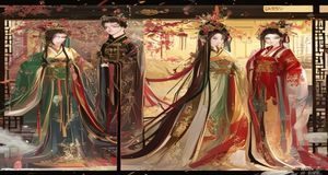 国风汉服与二次元文化融合的创作场景,展示福利姬文化与主流文化交融的未来趋势